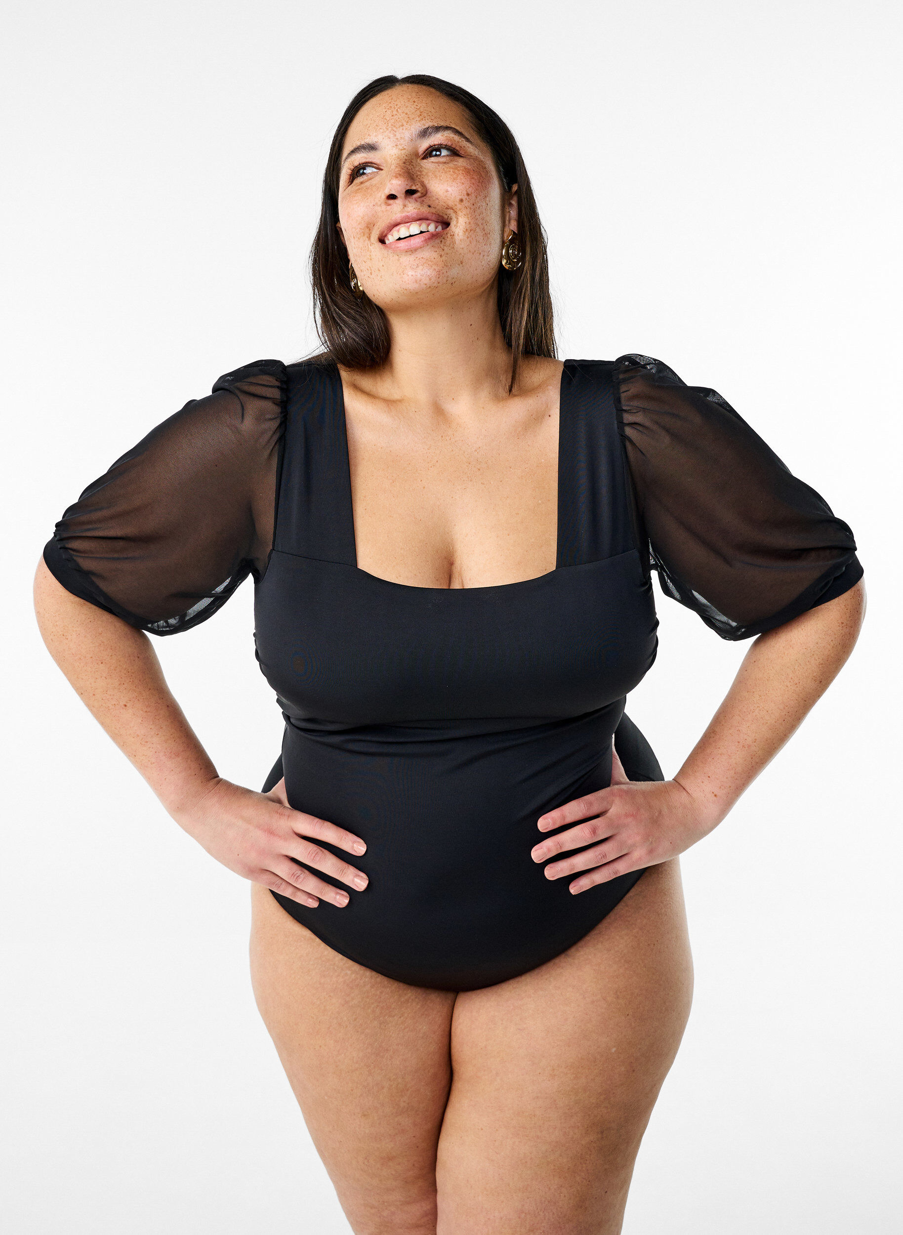 Zizzi Maillot de bain avec manches courtes en maille, Black, Model image number 0