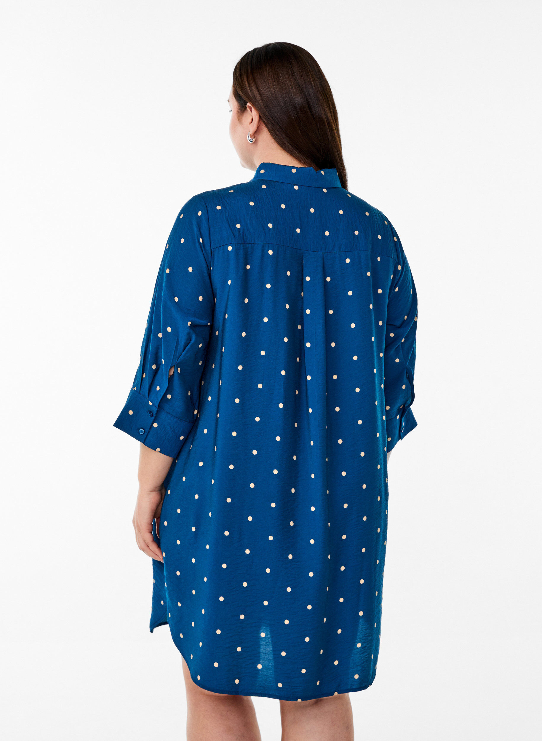 Zizzi Robe courte avec col et poche poitrine, Bleu, Model image number 2
