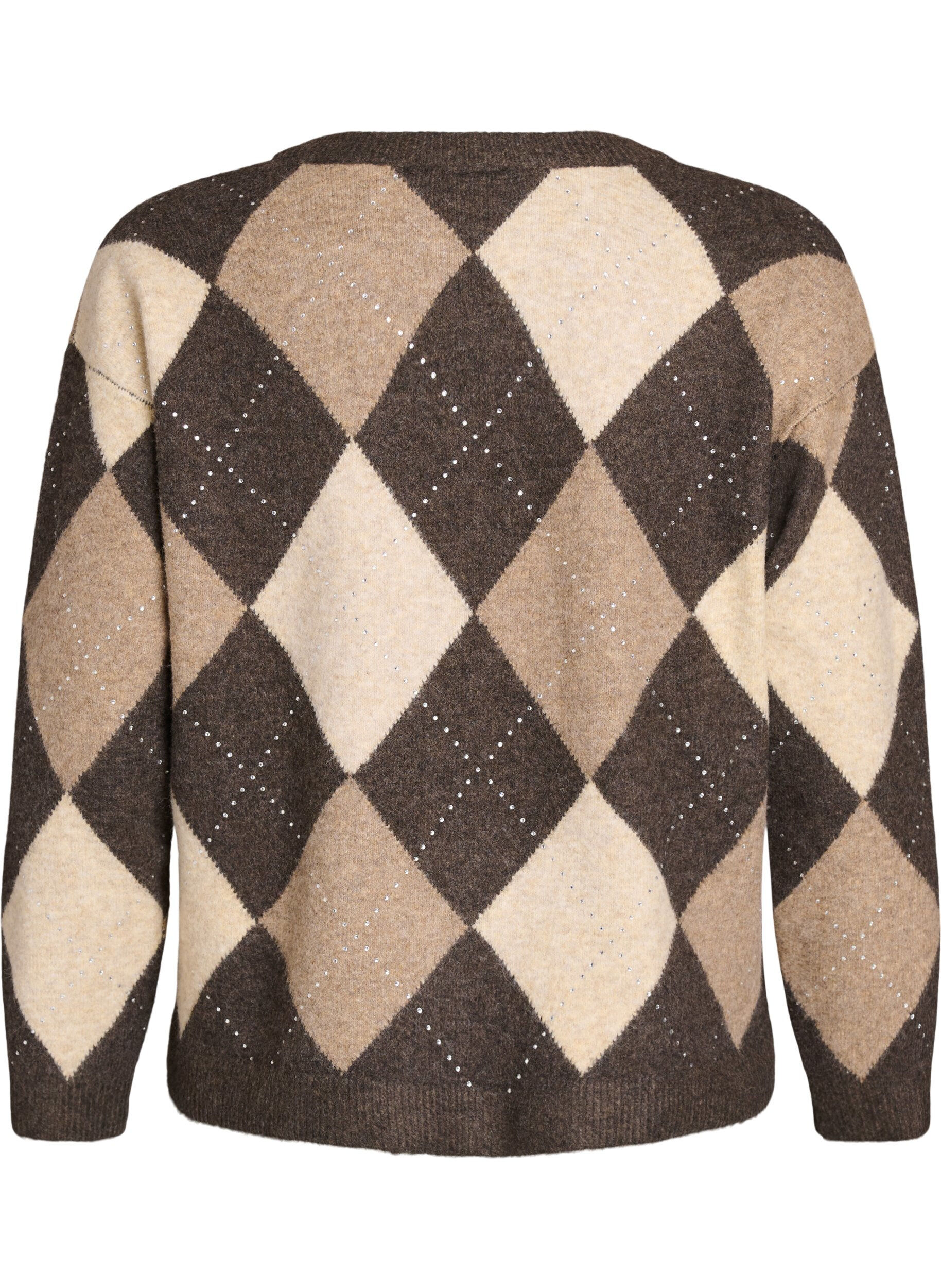 ZizziCardigan argyle avec strass, Marron, Packshot image number 1