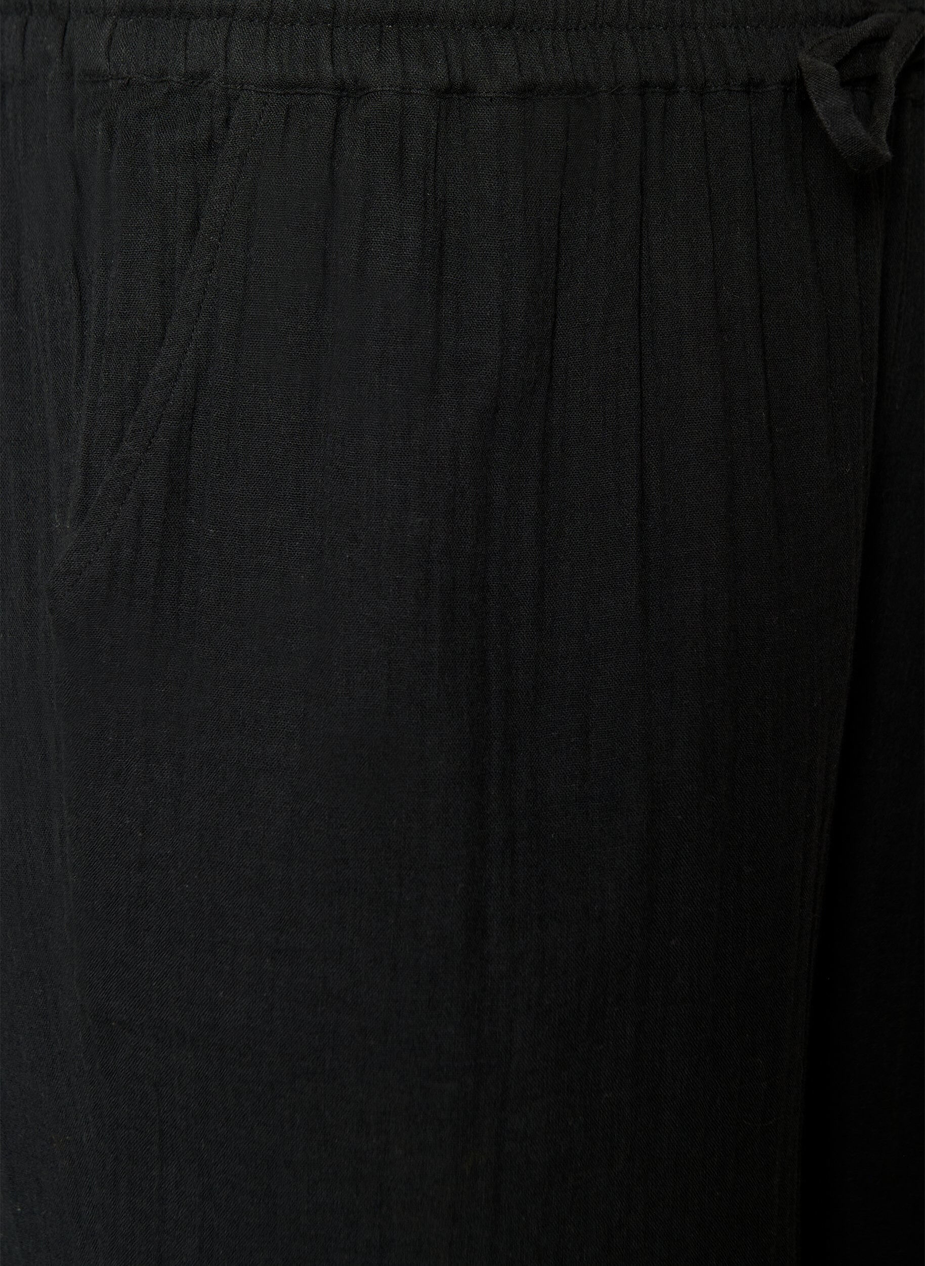 ZizziShort ample en mousseline de coton taille haute, Noir, Packshot image number 2