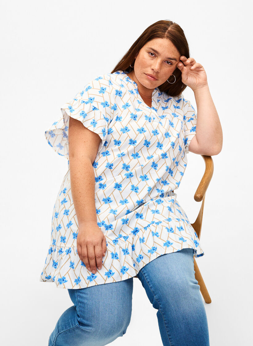 Tunique motif floral en coton, Snow White Flower, Image image number 0