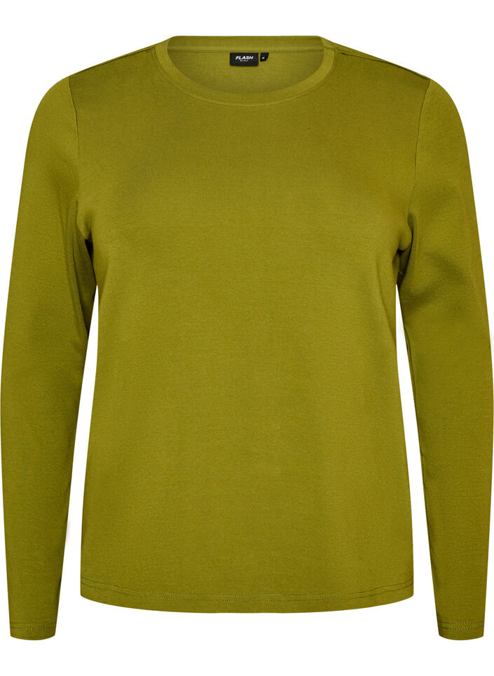 T-shirt basique &agrave; manches longues et col rond, Vert Kaki, Packshot image number 0