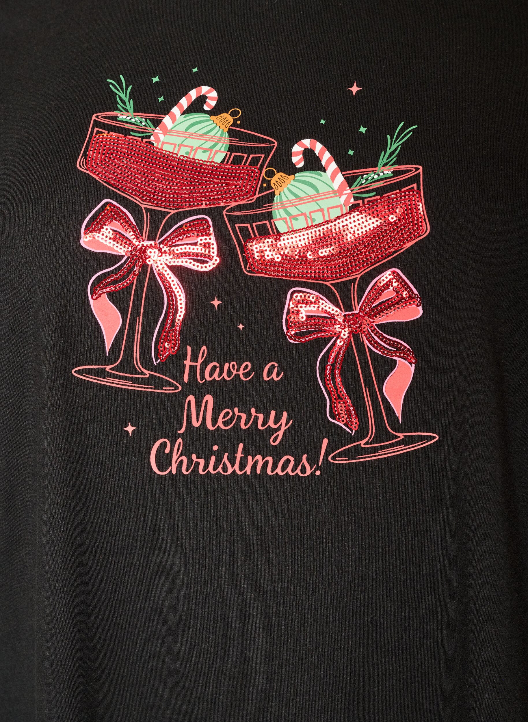 ZizziT-shirt de No&euml;l en coton bio, Noir, Packshot image number 2