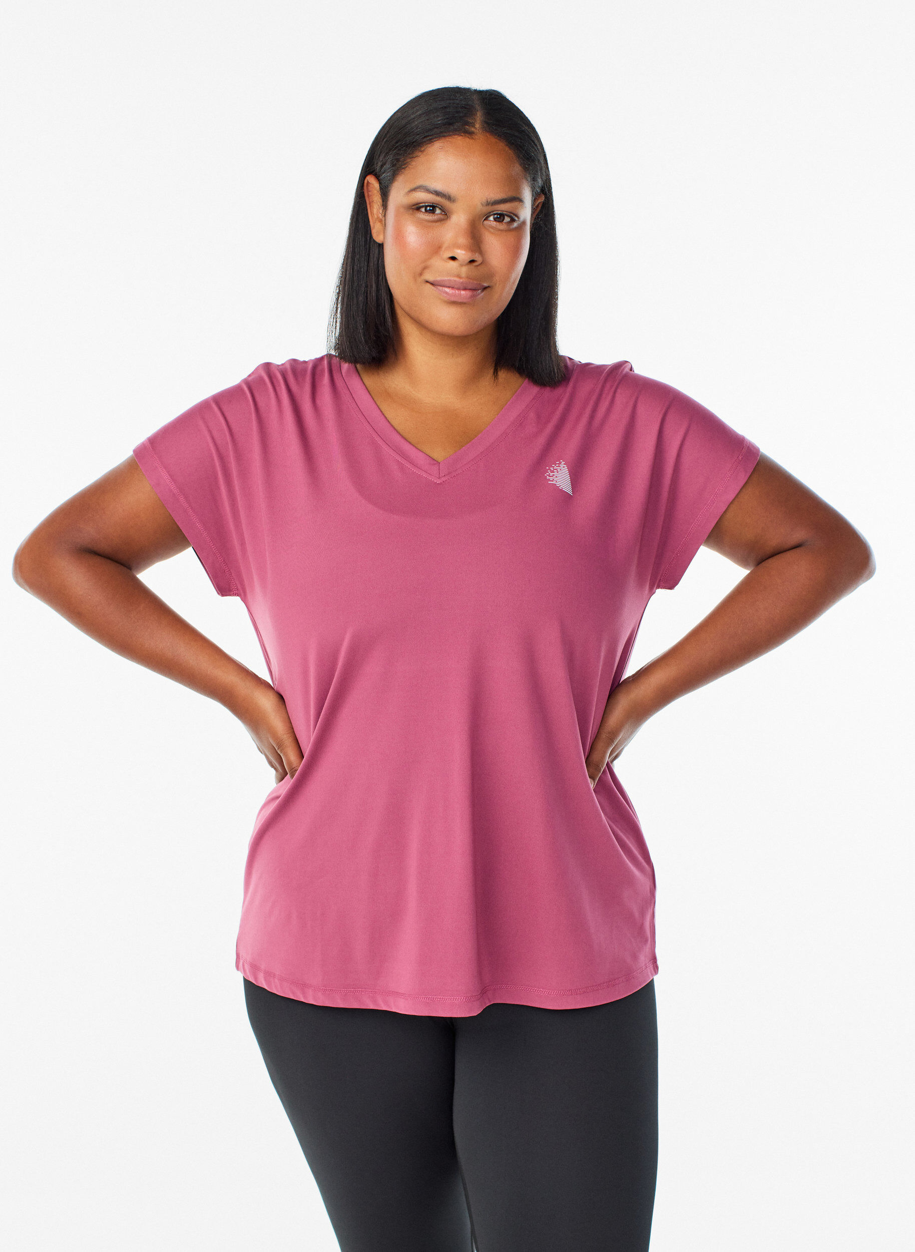 Zizzi T-shirt de sport ample avec col en v, Bordeaux, Model image number 0