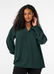 Blouse avec poignets smock&eacute;s et col en V, Vert fonc&eacute;, Model image number 0