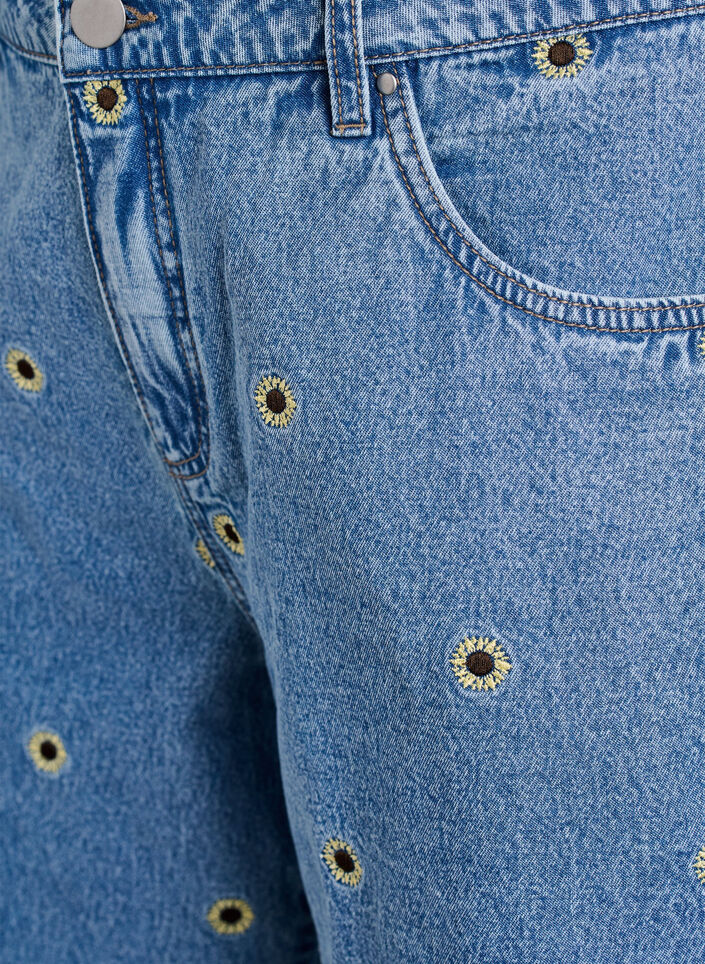 Shorts en jean avec des fleurs brod&eacute;es, Bleu Clair, Packshot image number 2