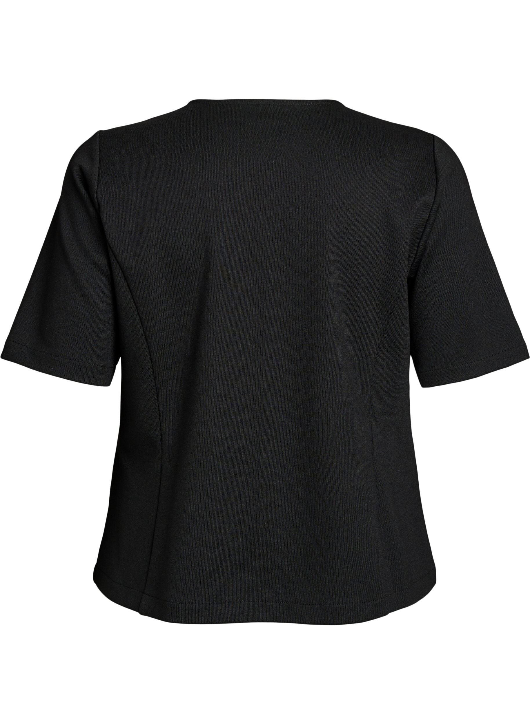 Zizzi Blouse &agrave; effet cache-c&oelig;ur asym&eacute;trique avec manches courtes, Noir, Packshot image number 1