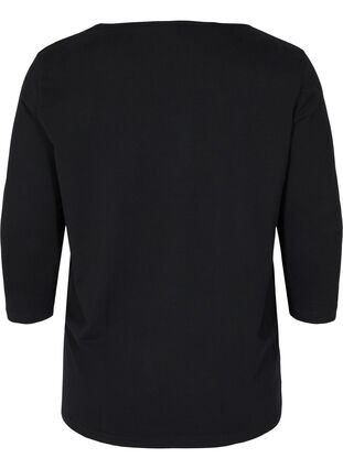 T-shirt en coton uni à manches 3/4, Black, Packshot image number 1