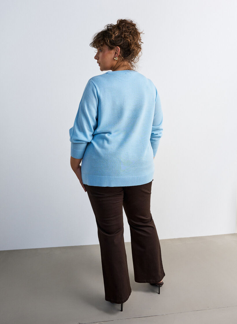 Blouse en maille avec motif de No&euml;l, Bleu Clair, Model image number 2