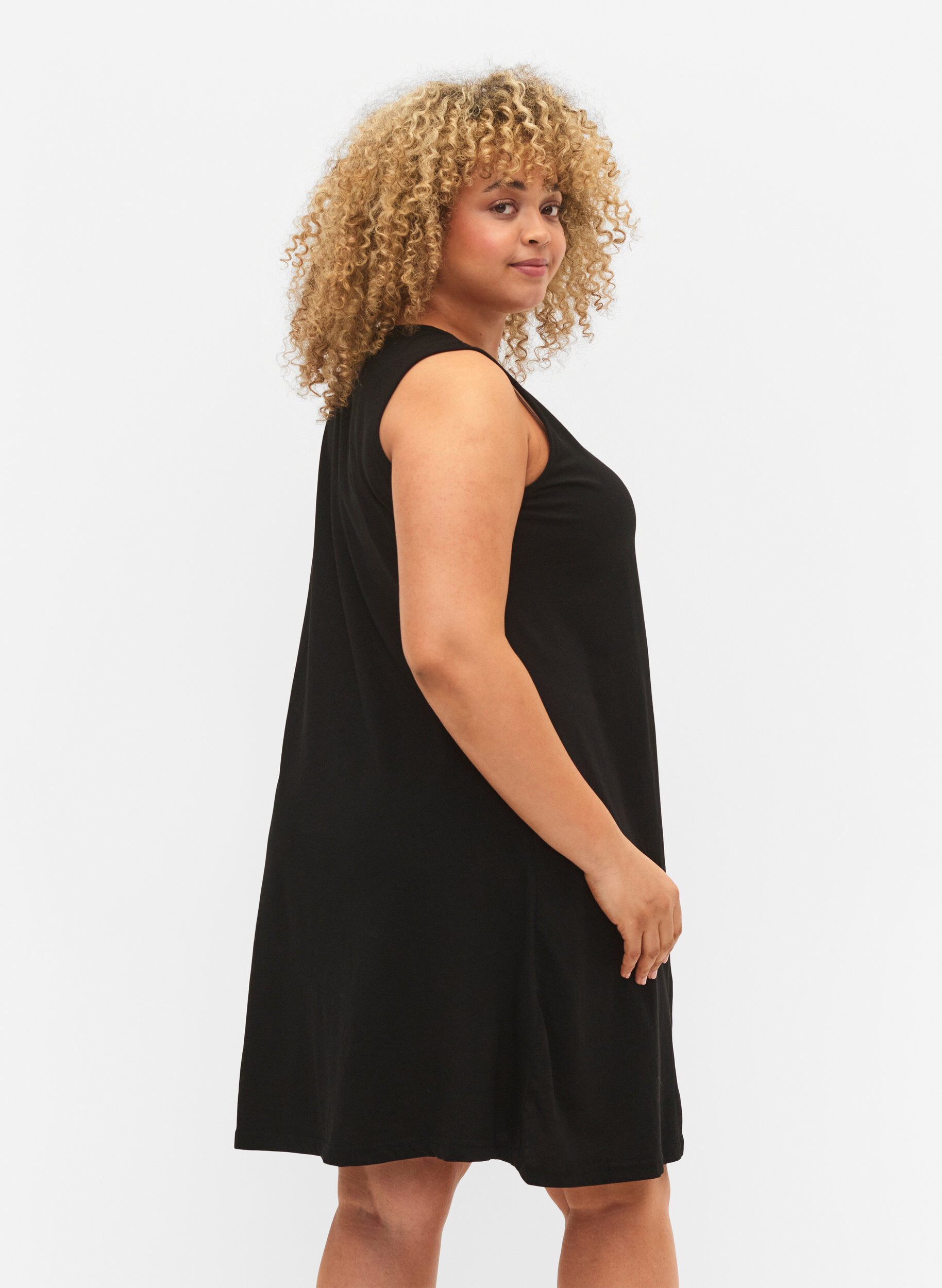 Zizzi Robe sans manches en coton avec forme en A, Black, Model image number 1