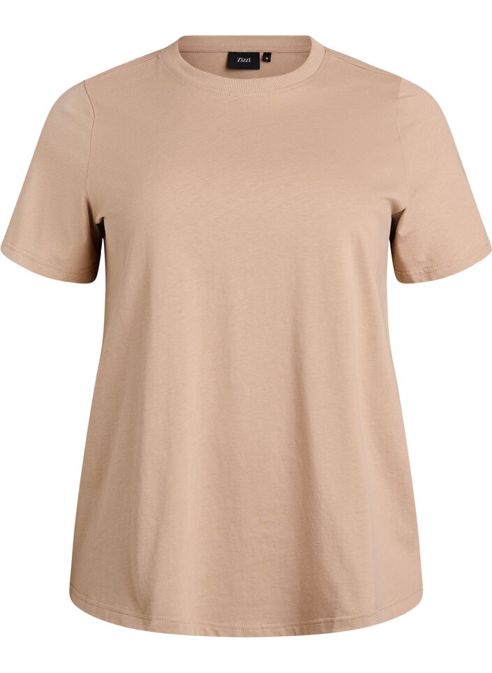 T-shirt basique en coton &agrave; col rond, Beige, Packshot image number 0