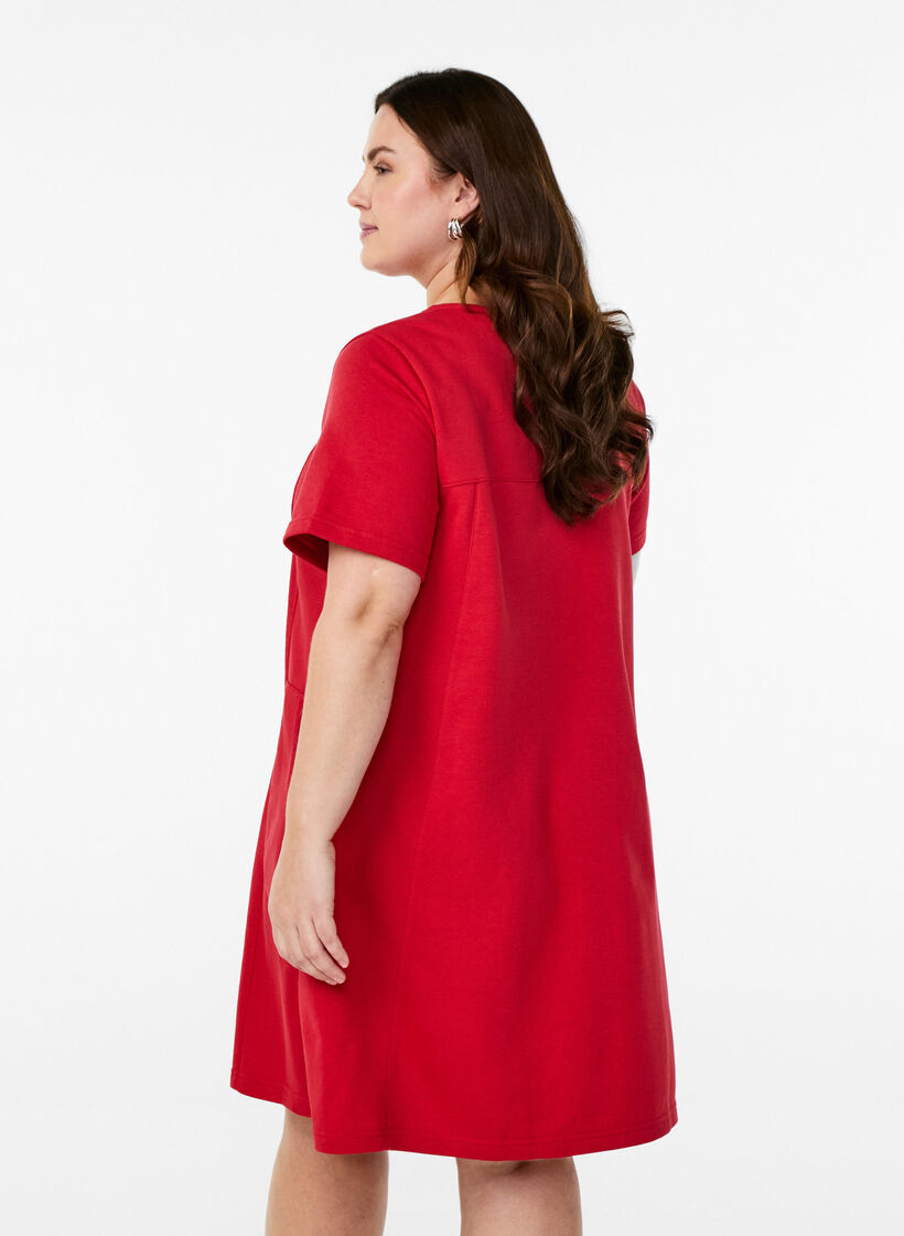 Robe en jersey à manches courtes et poches, Rouge, Model image number 1