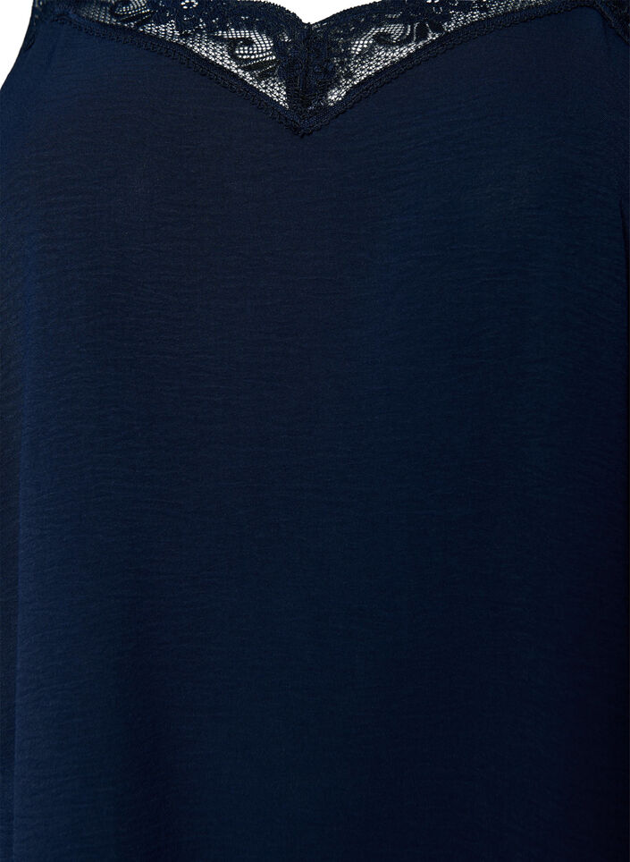 Top caraco avec col V et bordure en dentelle, Bleu, Packshot image number 2