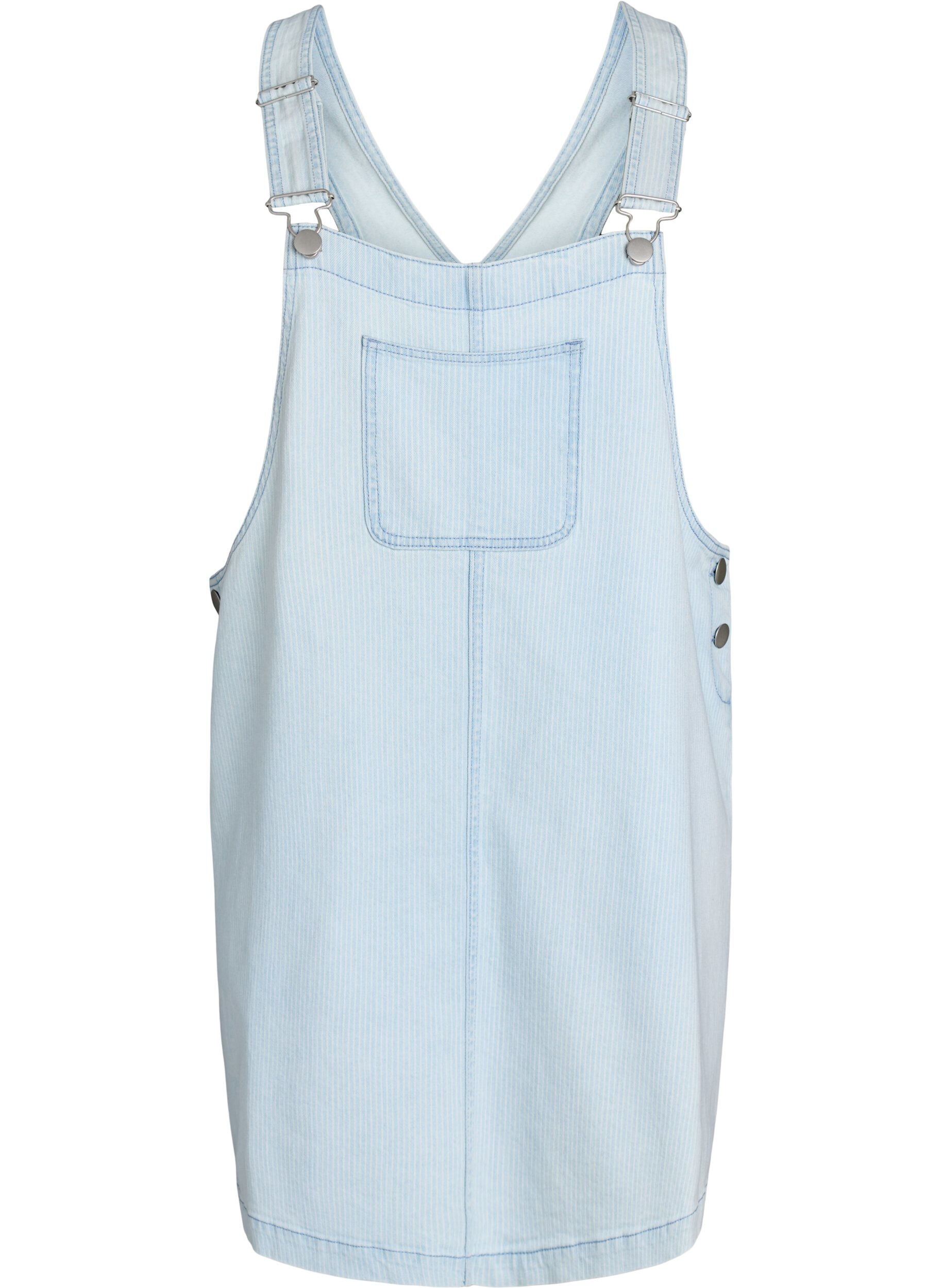Zizzi Robe salopette courte en jean de coton ray&eacute;, Bleu Clair, Packshot image number 0