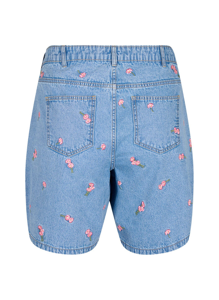 Shorts en jean avec des fleurs brod&eacute;es, Bleu Clair, Packshot image number 1