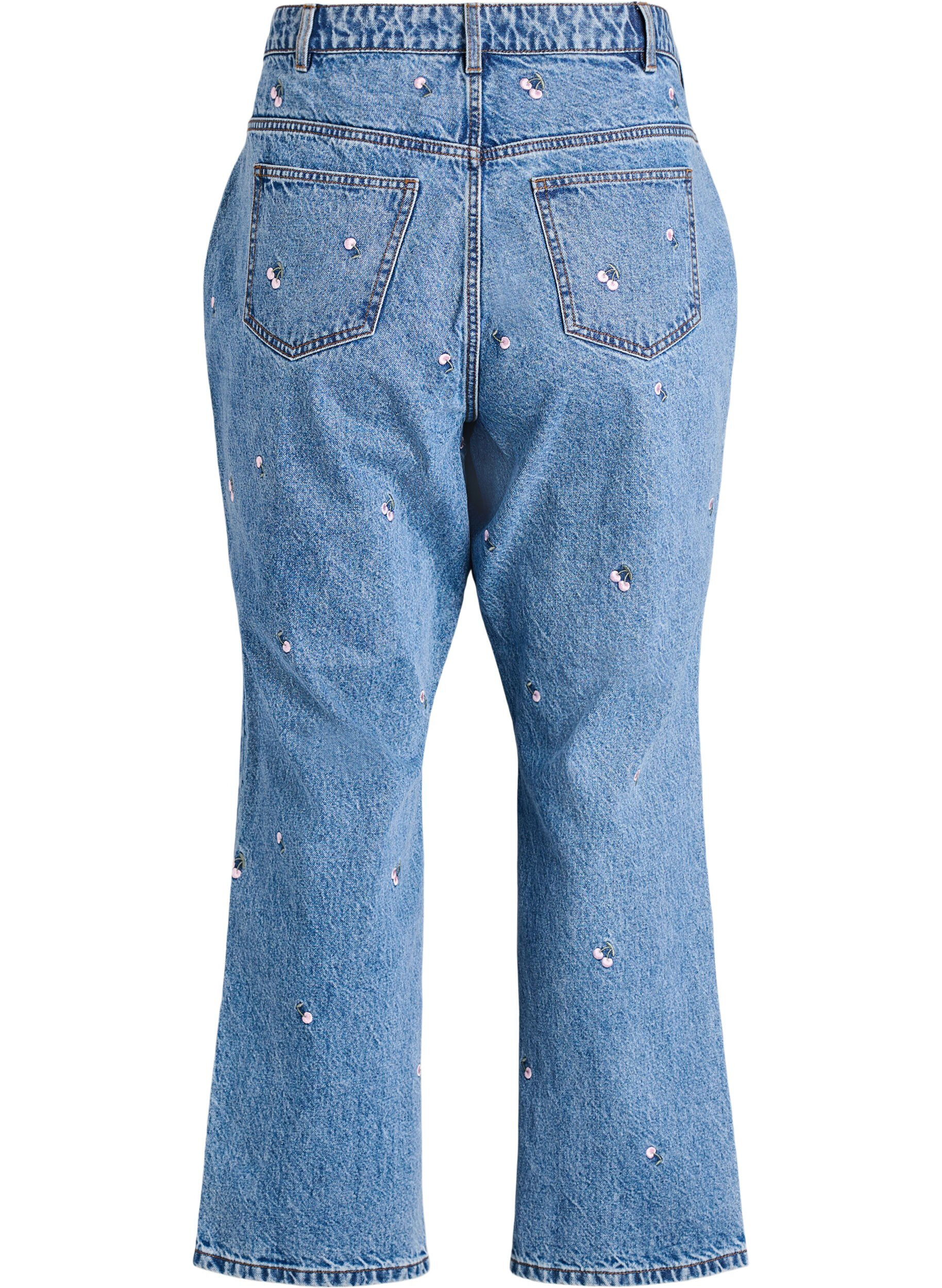 Zizzi Jean Gemma taille haute avec broderies, Bleu, Packshot image number 1
