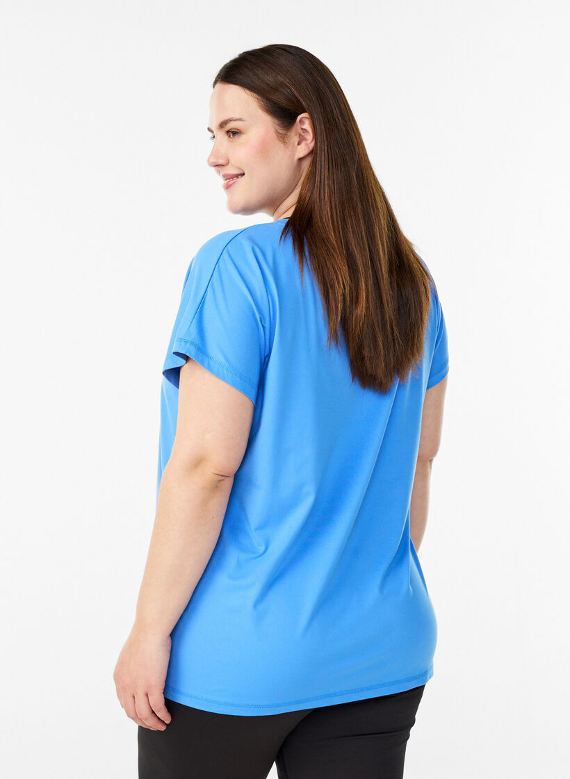T-shirt ample de sport &agrave; col en V, Bleu, Model image number 2