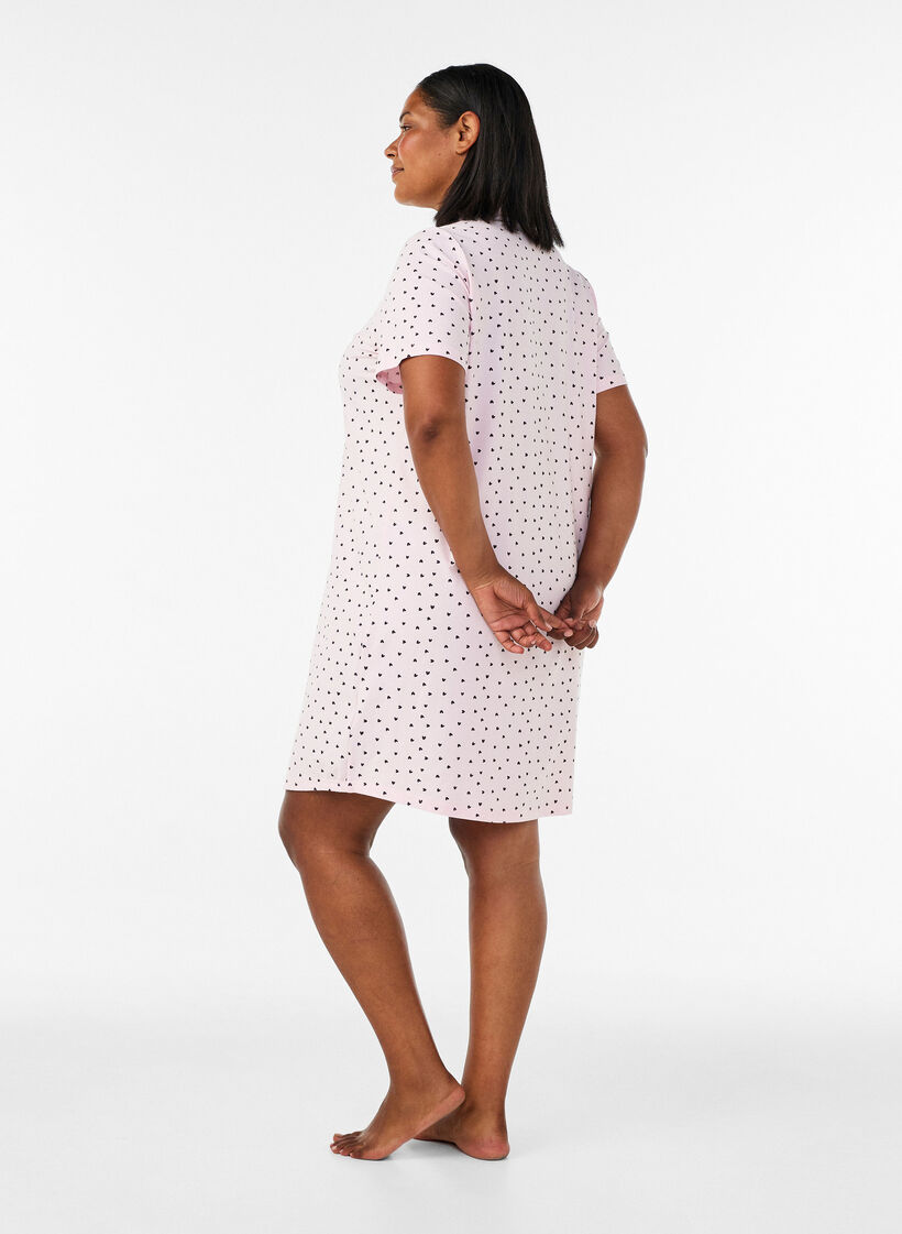 Chemise de nuit en coton &agrave; boutons, Rose, Model image number 2