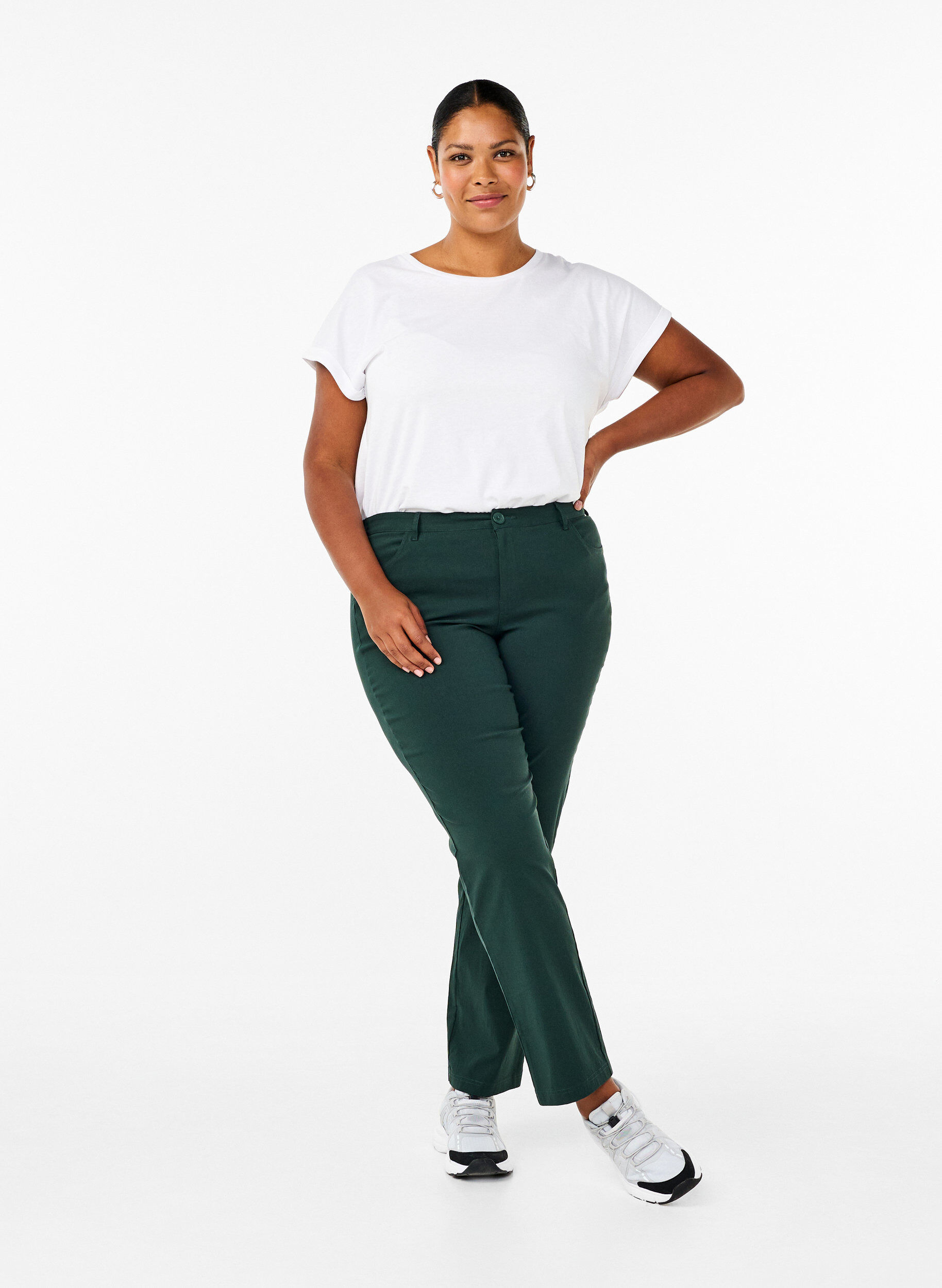 Zizzi Pantalon classique en viscose m&eacute;lang&eacute;e, Vert fonc&eacute;, Model image number 0