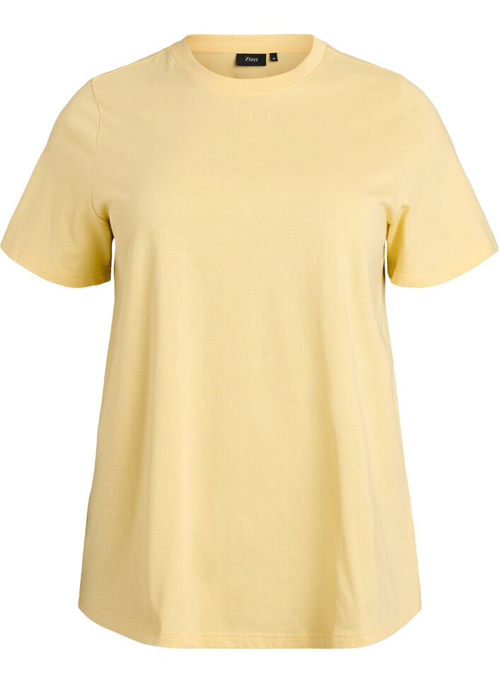 T-shirt basique en coton &agrave; col rond, Jaune clair, Packshot image number 0