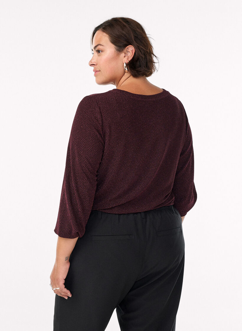 Blouse avec motif &agrave; chevrons et fil paillet&eacute;, Bordeaux fonc&eacute;, Model image number 2