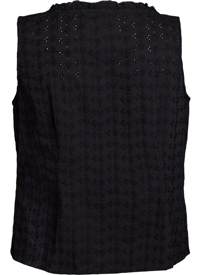 Chemisier sans manches avec broderie anglaise et volants, Noir, Packshot image number 1