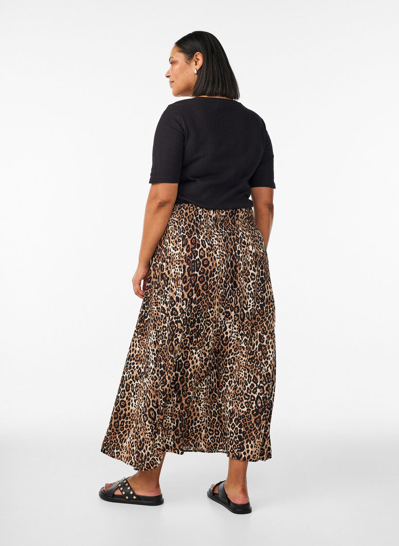 Jupe longue en viscose avec smocks, Marron, Model image number 1