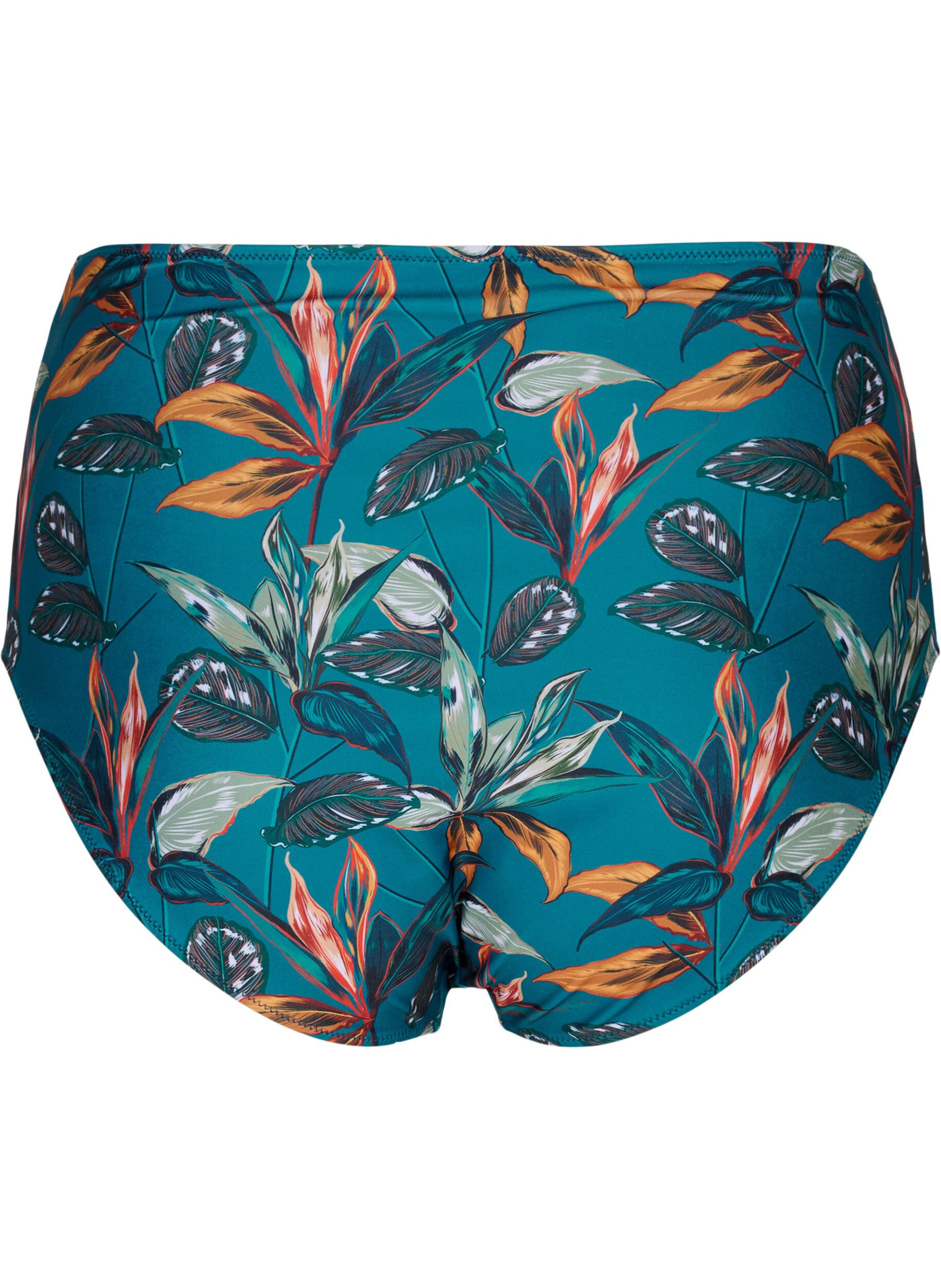 Zizzi Bas de bikini taille haute avec imprim&eacute;, Turquoise, Packshot image number 1