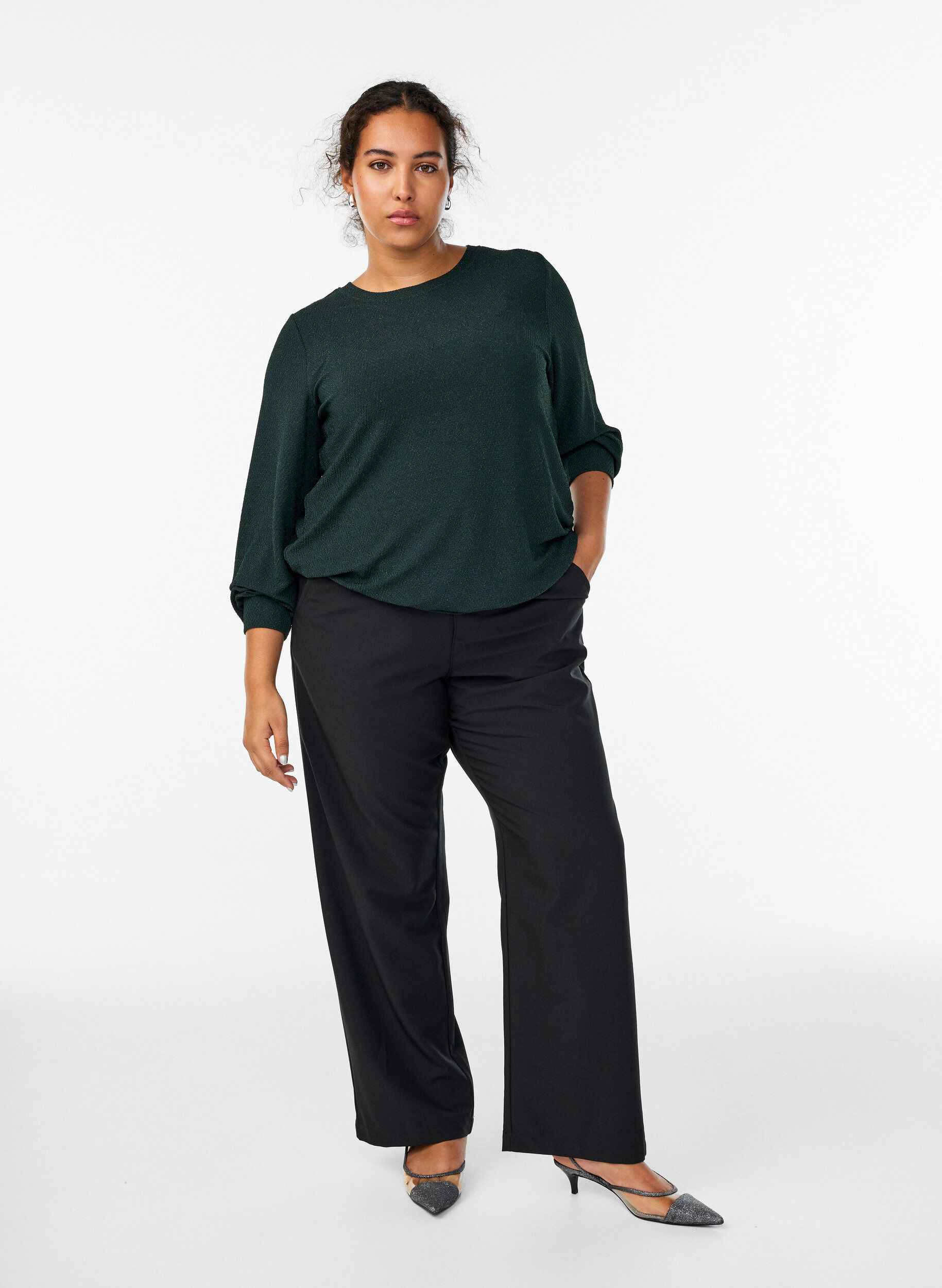 ZizziBlouse avec motif &agrave; chevrons et fil paillet&eacute;, Vert fonc&eacute;, Model image number 1