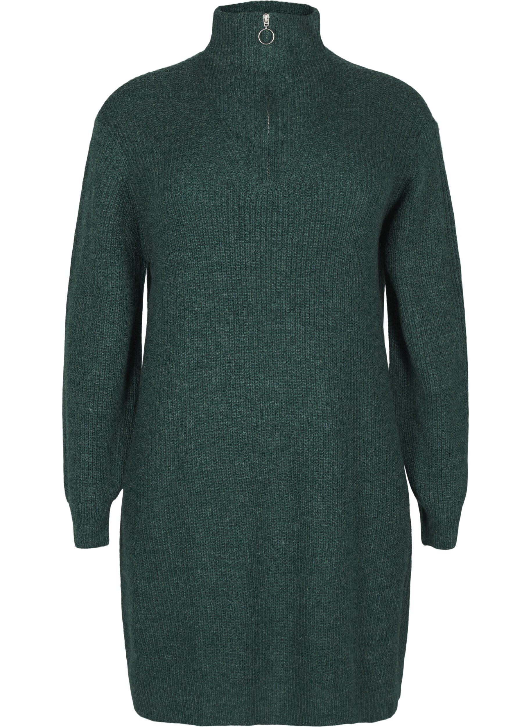 Zizzi FLASH - Robe en tricot avec col montant, Sea Moss Mel., Packshot image number 0