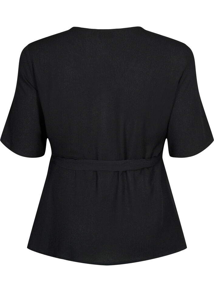 Blouse en viscose cache-cœur, Black, Packshot image number 1