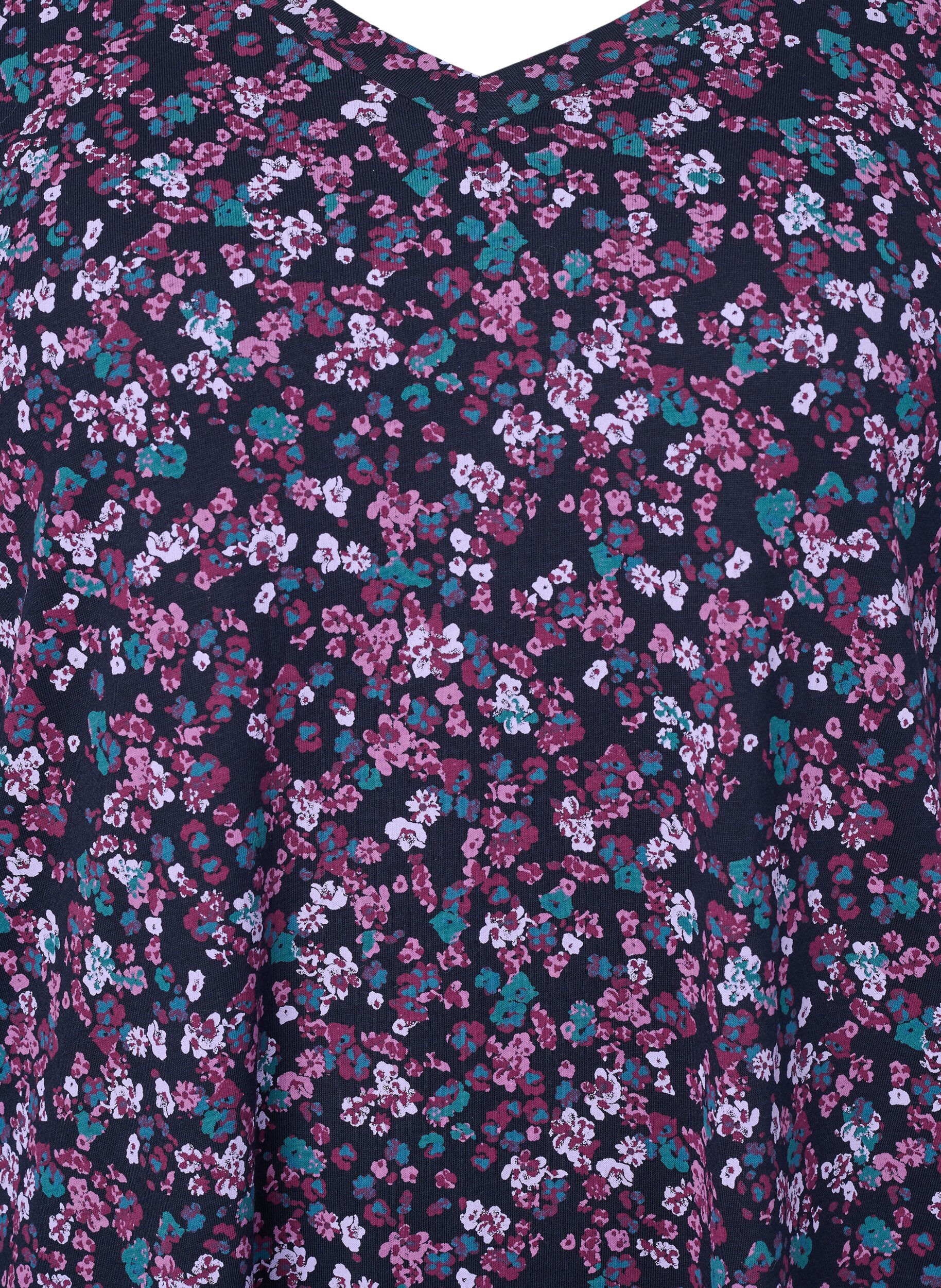 Zizzi Chemise de nuit &agrave; manches longues en coton, Night Sky Disty AOP, Packshot image number 2