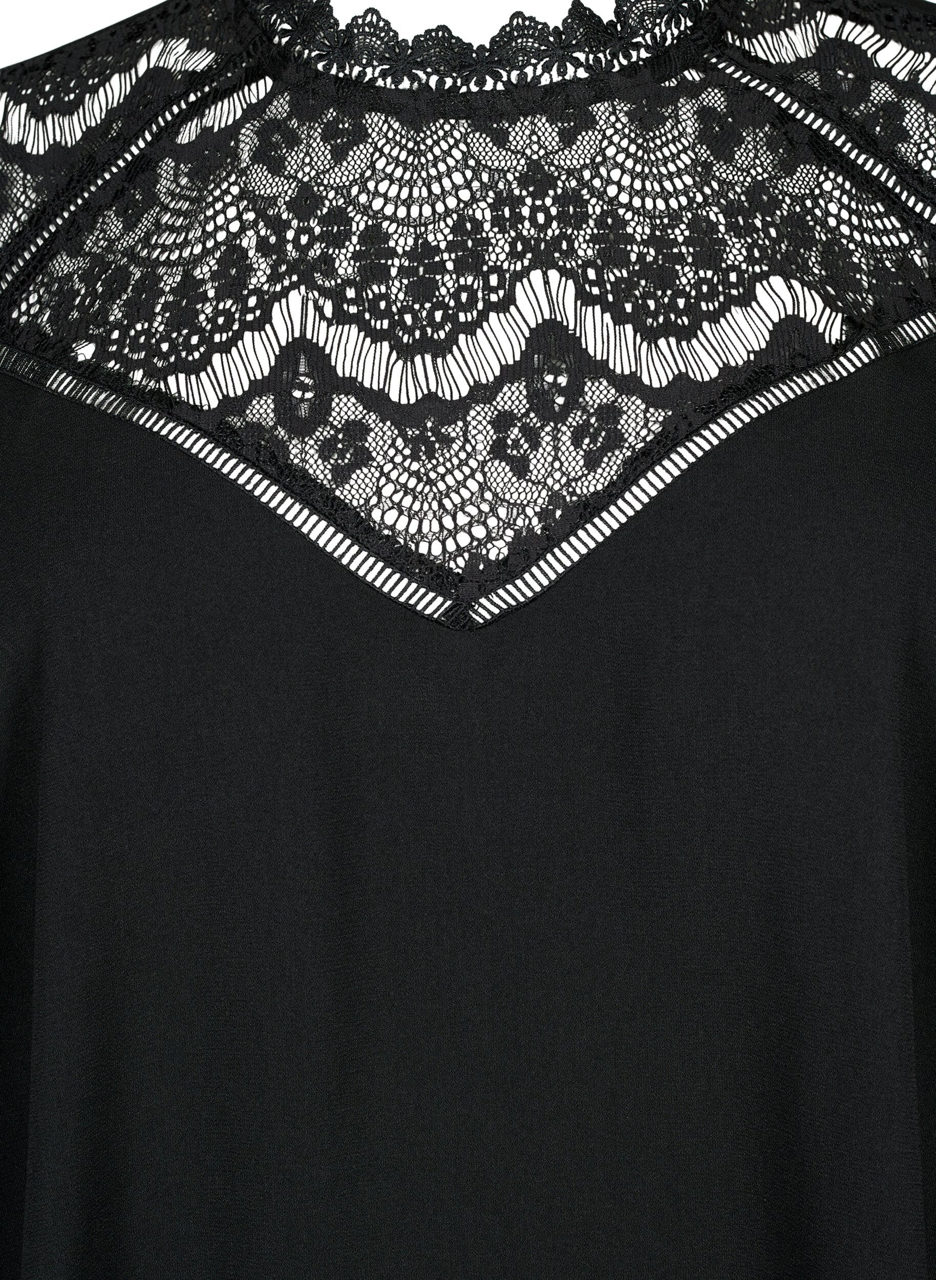 Zizzi Blouse manches longues avec dentelle, Black, Packshot image number 2