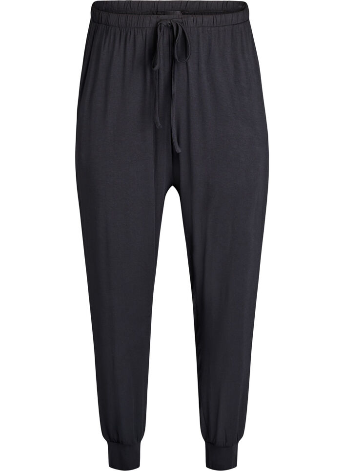 Pantalon de nuit taille haute en modal, Noir, Packshot image number 0