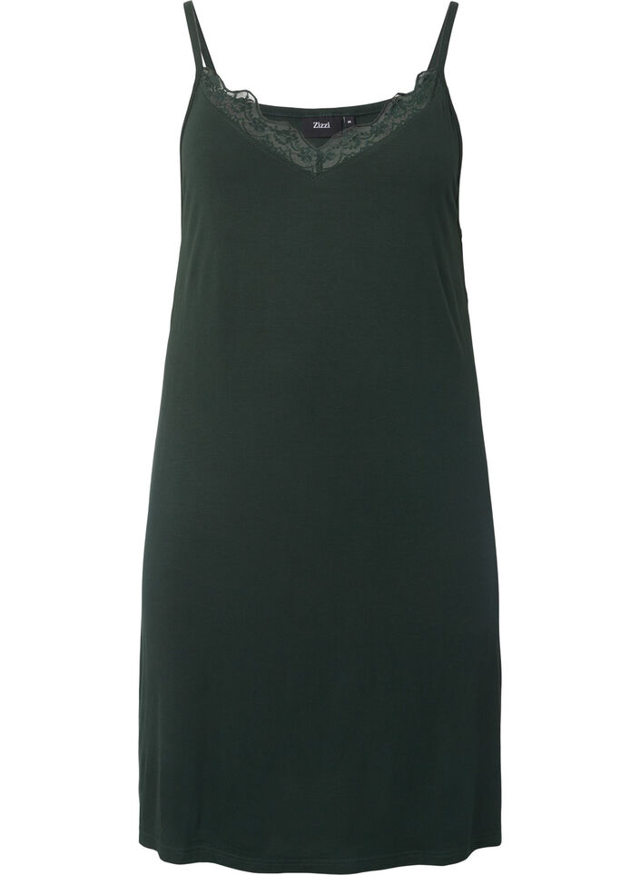 Chemise de nuit avec bord dentelle en viscose, Vert fonc&eacute;, Packshot image number 0