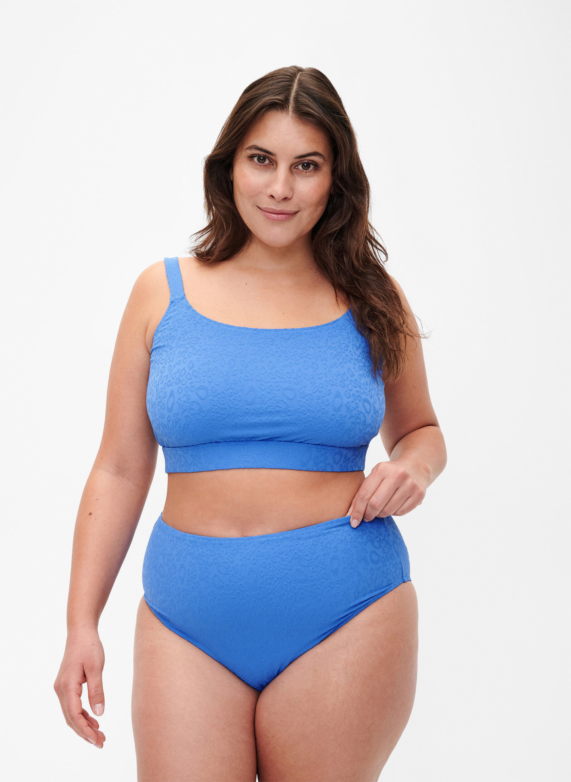 Zizzi Bas de bikini &agrave; taille haute motif l&eacute;opard, Bleu, Model image number 0