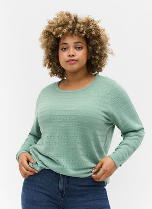 Pull en tricot avec col rond, Dusty Jade Green, Model image number 0