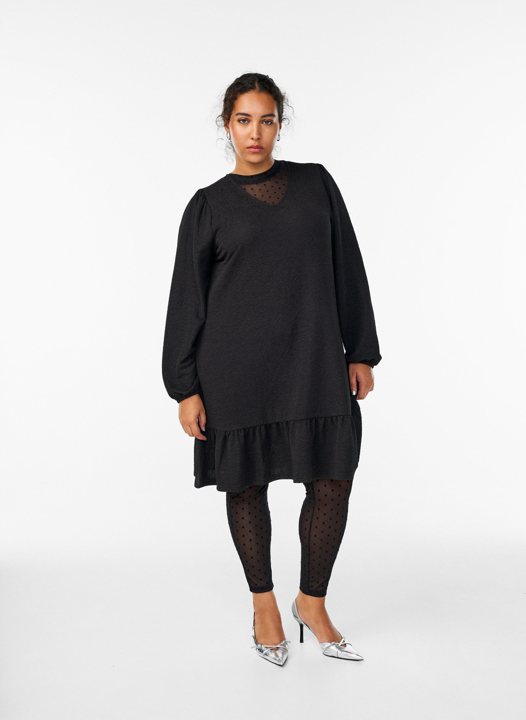 Legging en maille avec pois en velours, Noir, Model