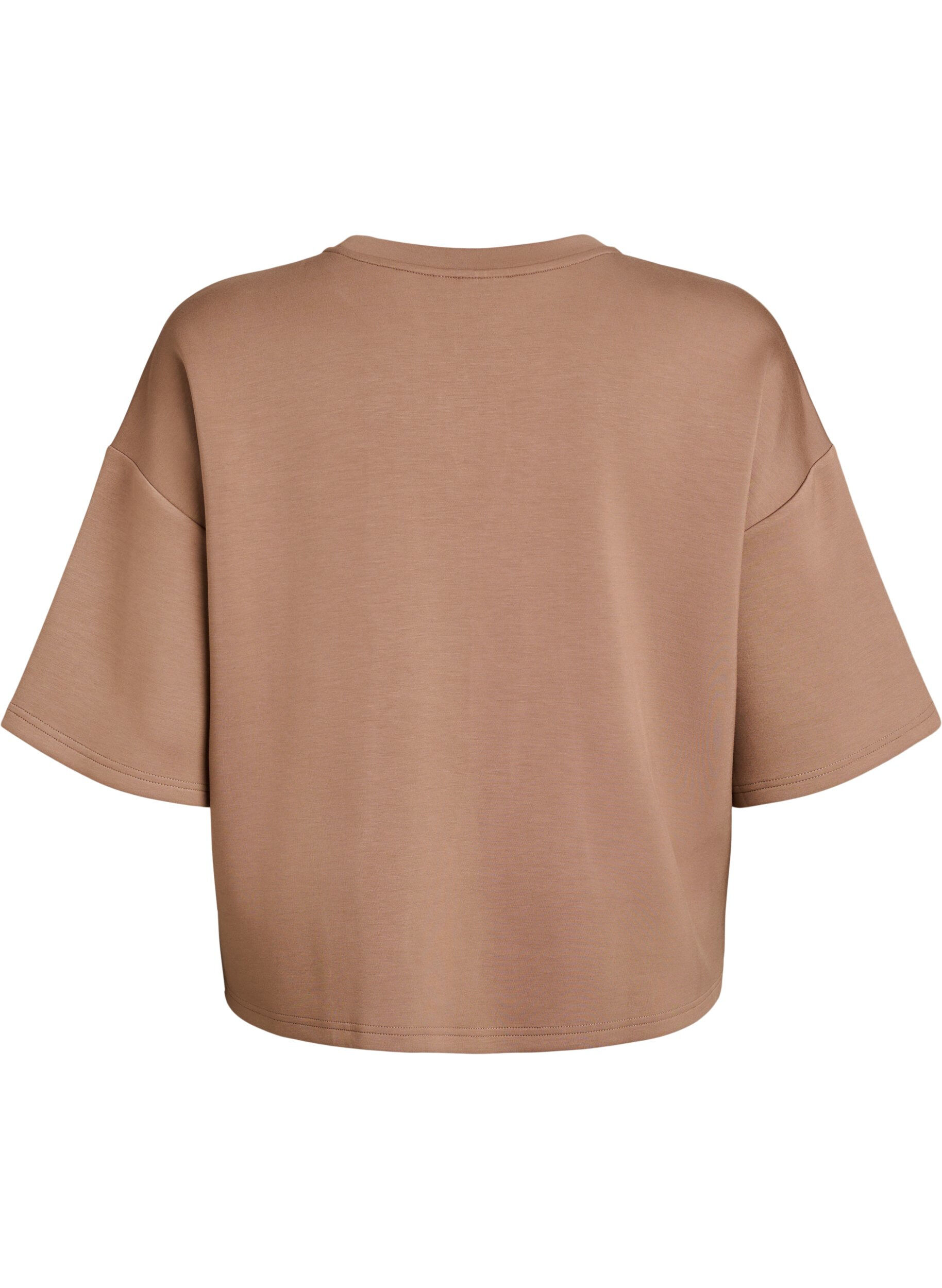 Zizzi T-shirt court coupe ample en m&eacute;lange de modal, Marron, Packshot image number 1