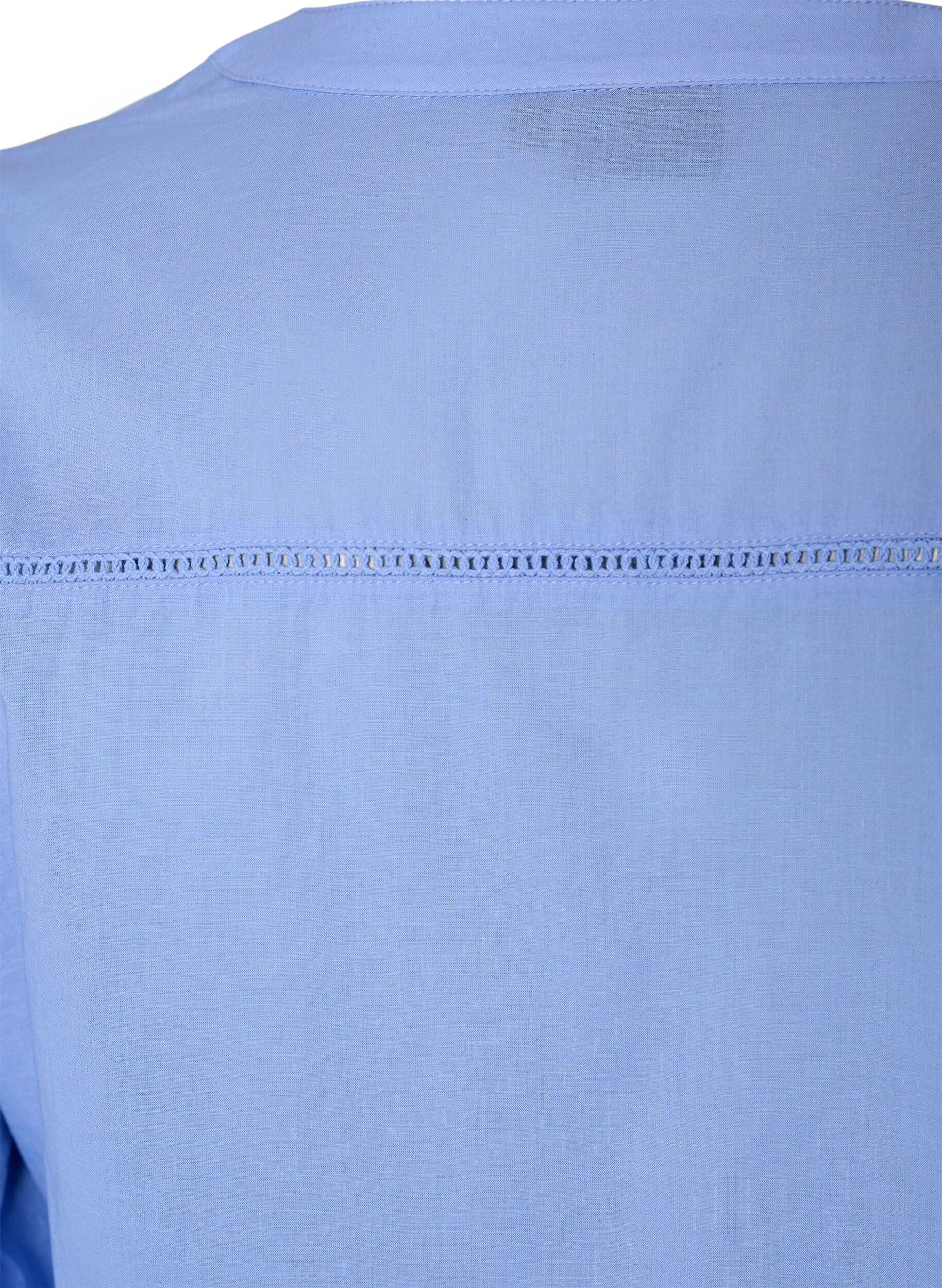 ZizziTunique en coton &agrave; col en V et bordure en crochet, Bleu, Packshot image number 3
