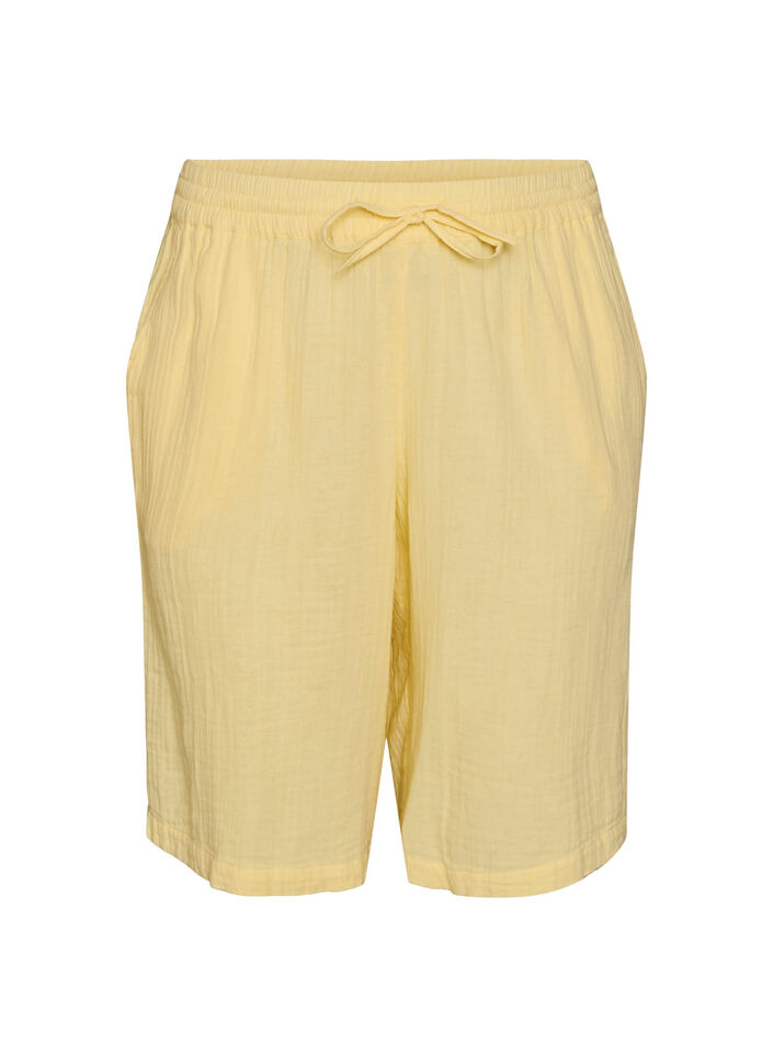 Short ample en mousseline de coton taille haute, Jaune clair, Packshot image number 0