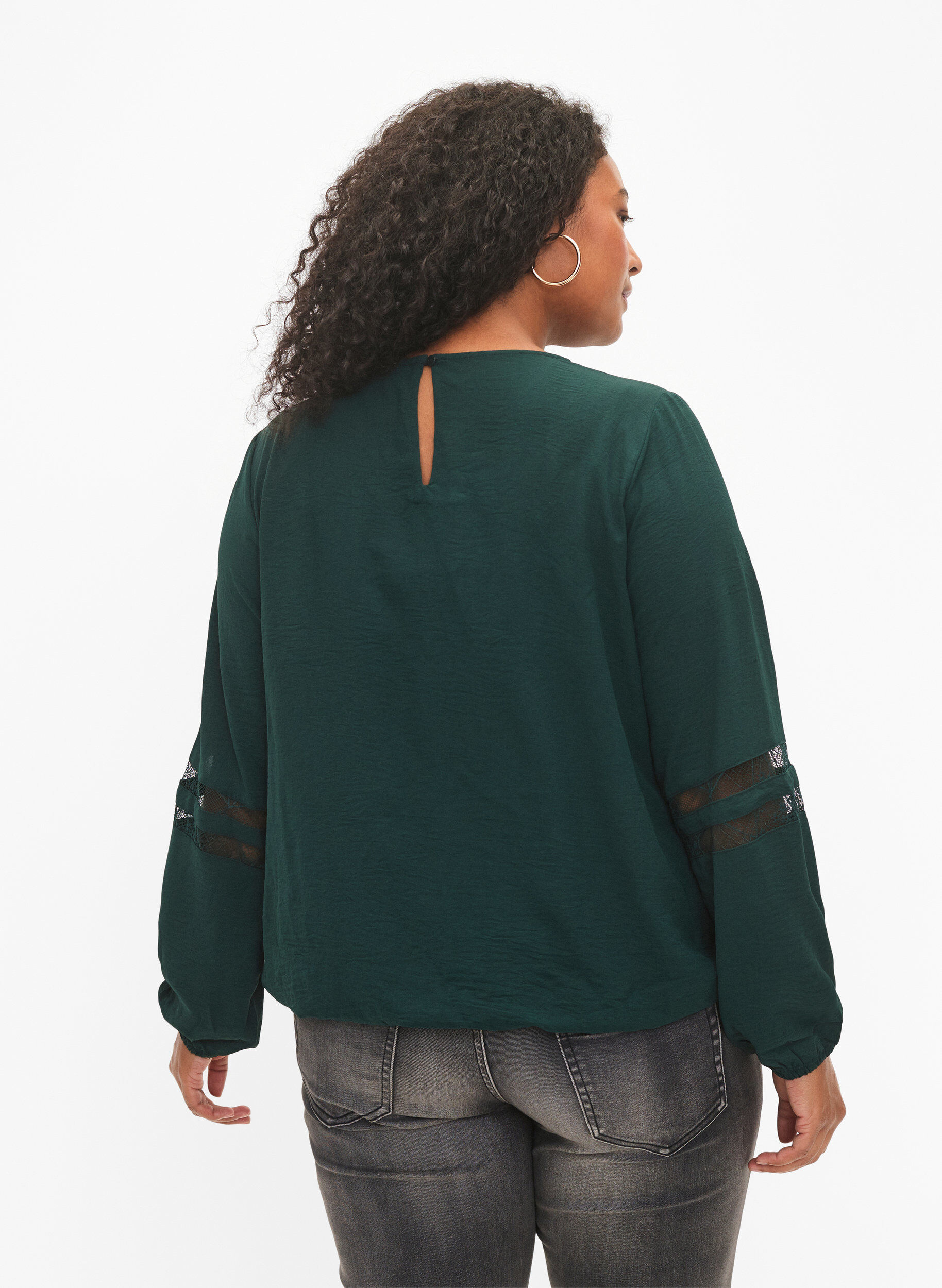 Zizzi Blouse &agrave; manches longues avec de la dentelle, Scarab, Model image number 1