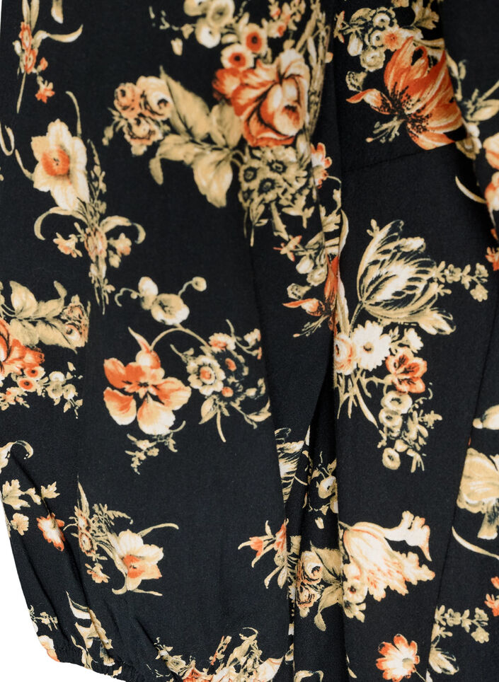 Robe courte en coton avec un ourlet &eacute;lastique et des manches longues, Noir, Packshot image number 3