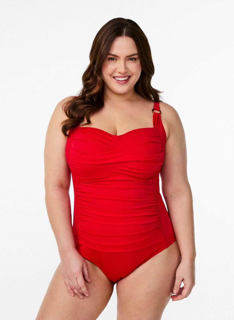 Maillot de bain drapé avec bonnets rembourrés, Rouge, Model image number 0