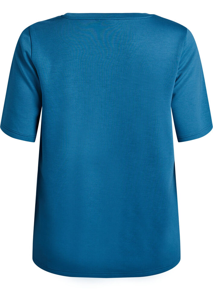 T-shirt en modal m&eacute;lang&eacute;, Bleu p&eacute;trole, Packshot image number 1