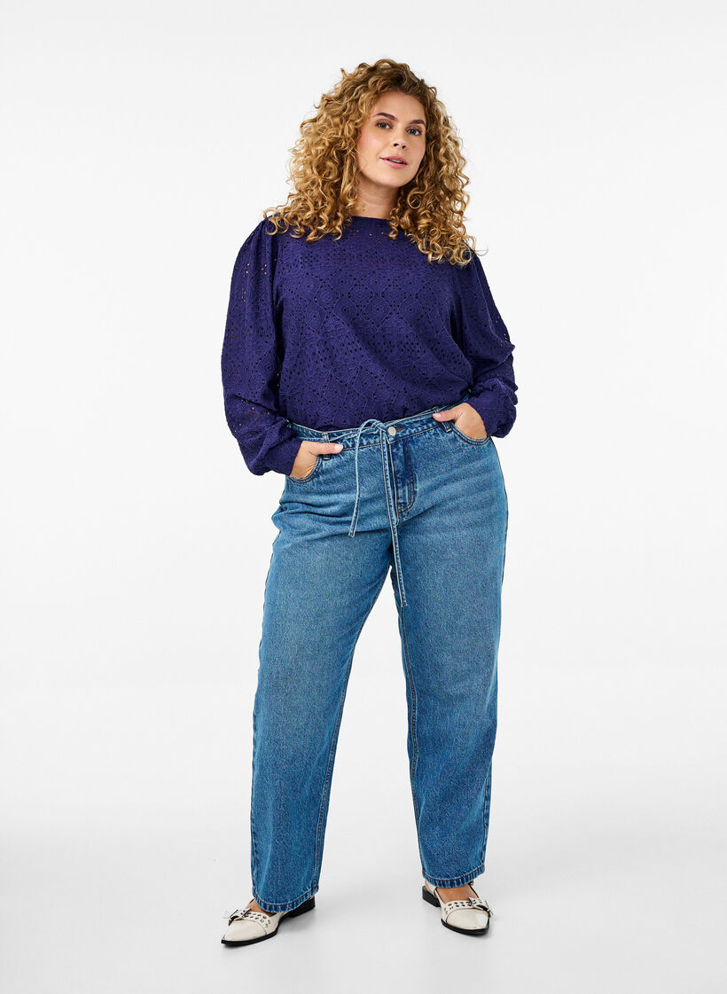 Chemisier à manches longues avec un motif ajouré, Violet, Model image number 1