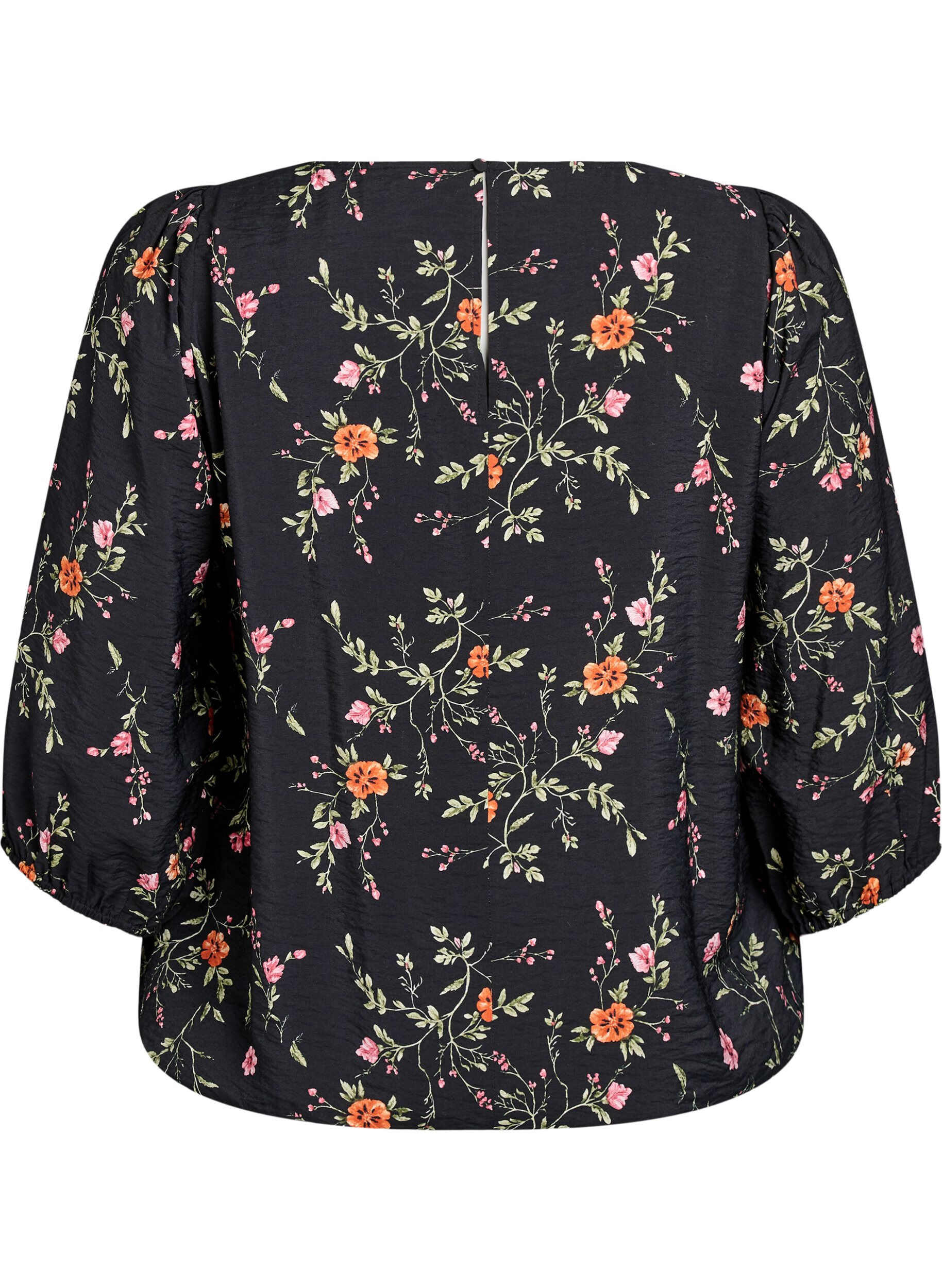 Zizzi Blouse avec manches 3/4 et d&eacute;tails en dentelle, Noir, Packshot image number 1