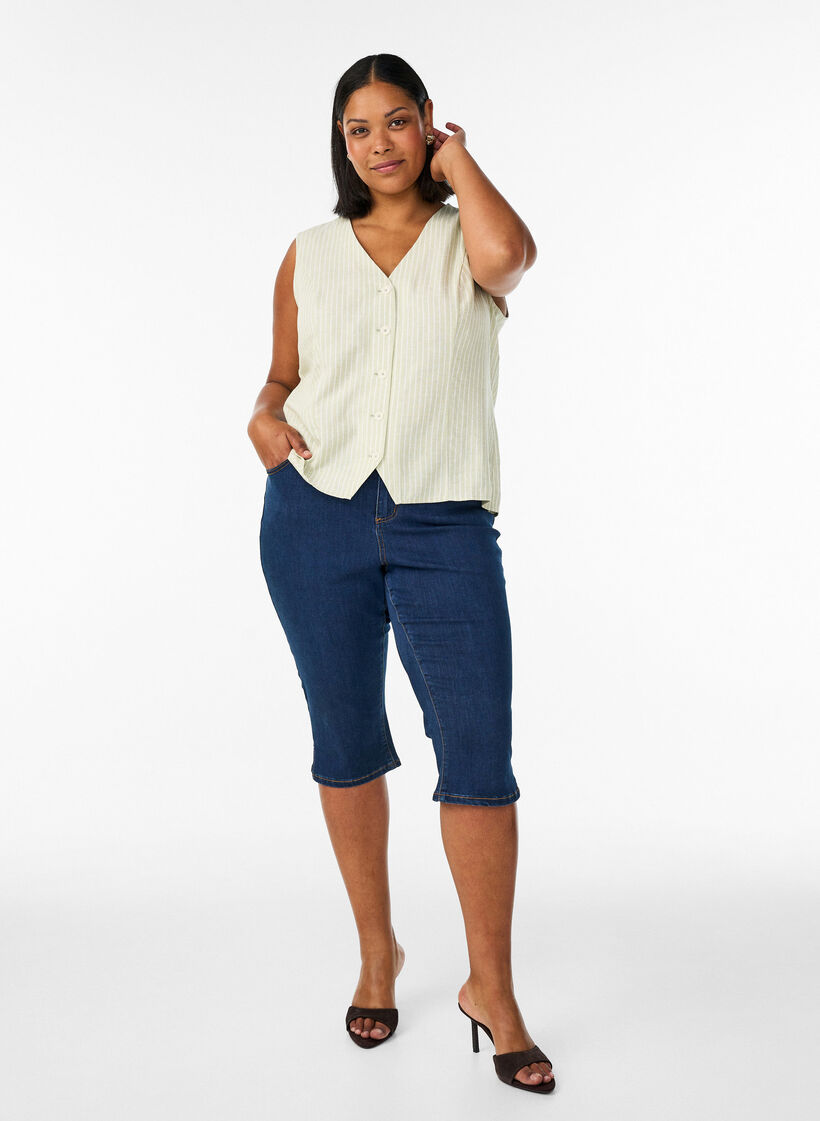 Gilet ray&eacute; en lin et viscose, Vert clair, Model image number 1