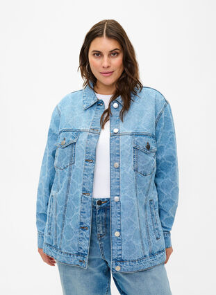 Veste en jean avec motif déchiré, Blue denim, Model image number 0