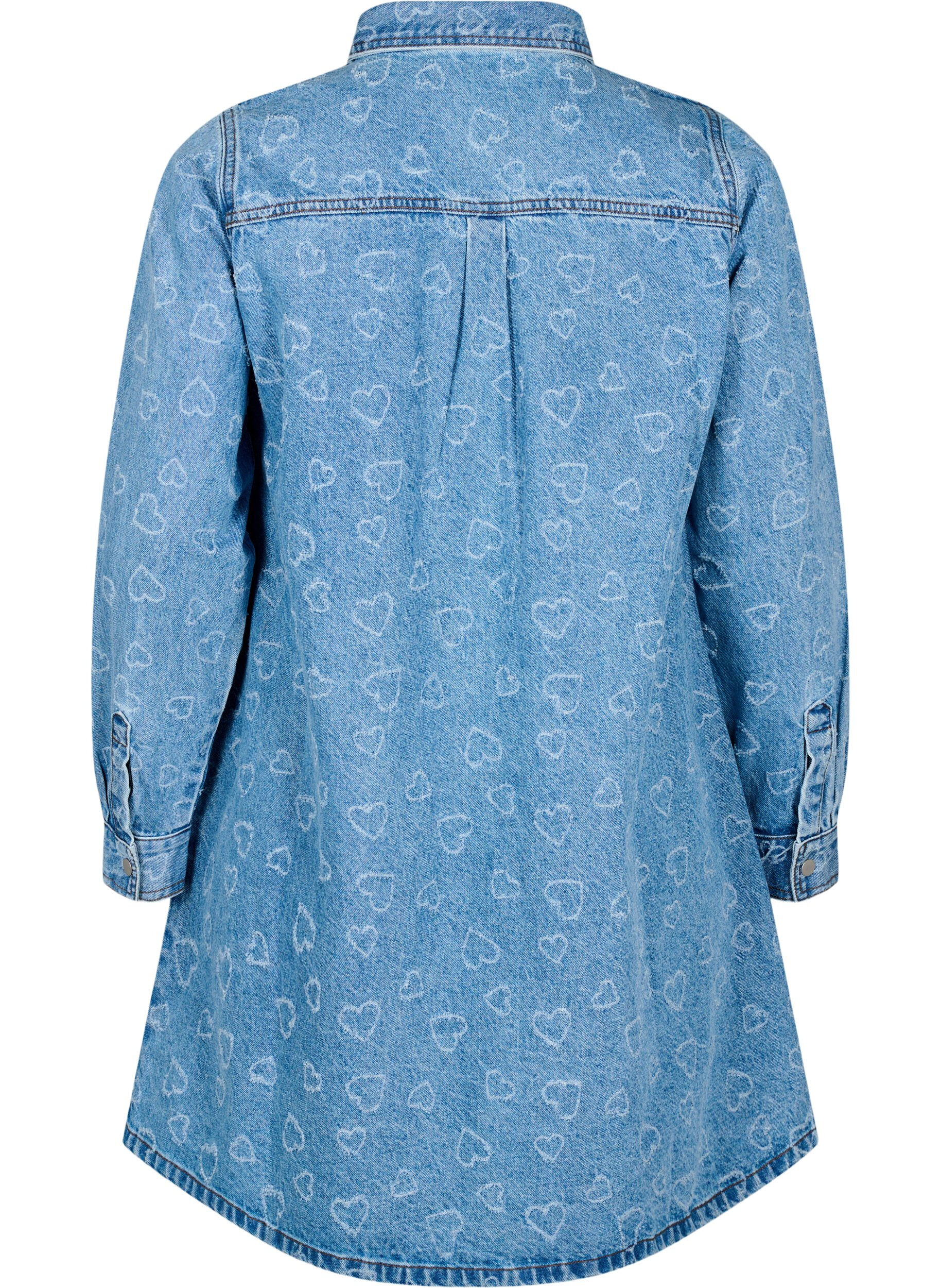 Zizzi Robe en jean &agrave; motif c&oelig;urs, Bleu, Packshot image number 1